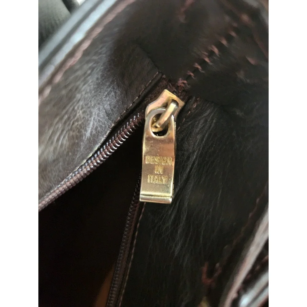 VINTAGE Women's Genuine Leather Handbag Shoulder Bag Brown Made in‎ ITALY